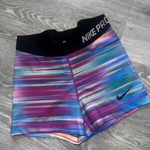 Nike Pro Multicolor Striped Athletic Shorts - Purple & Blue